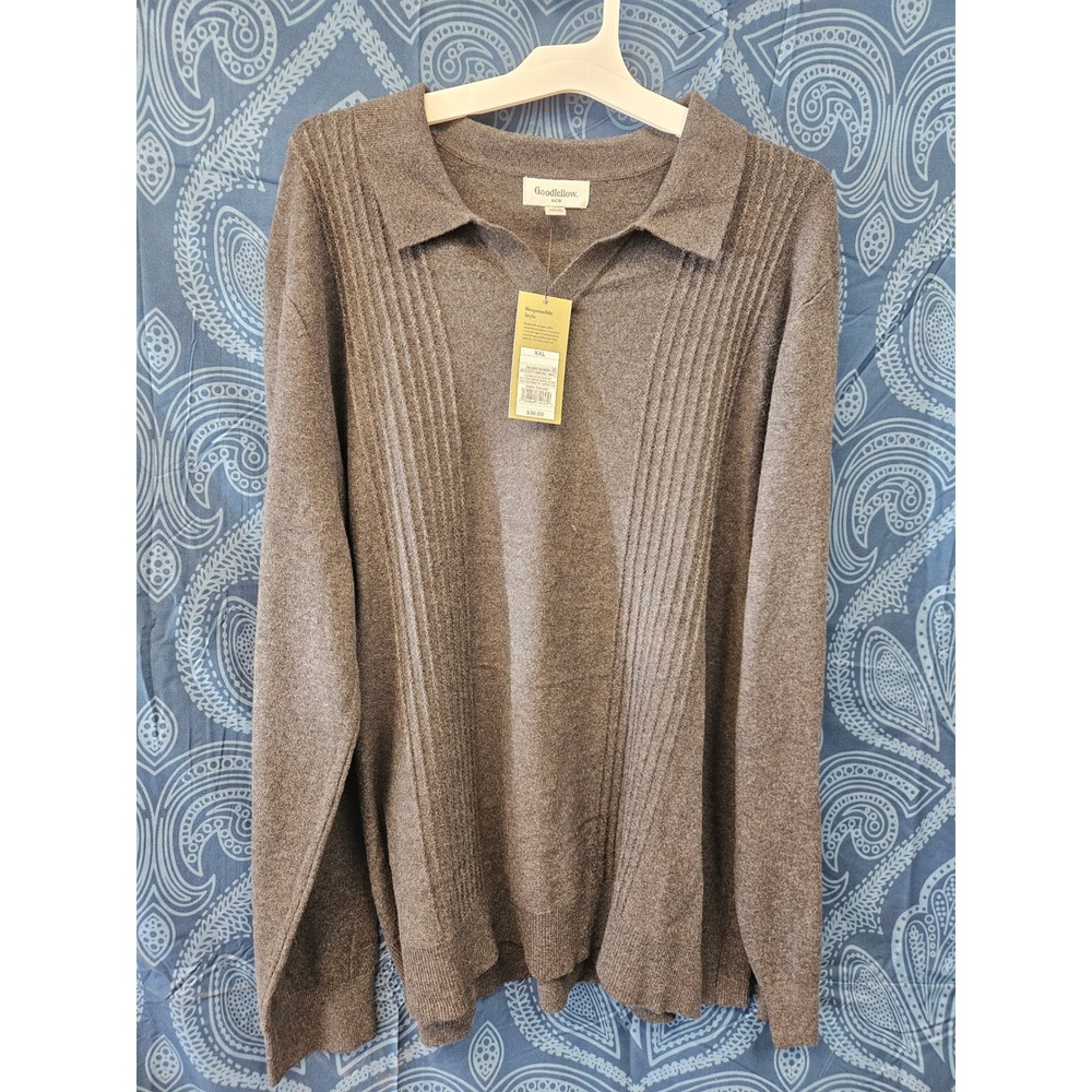 Goodfellow & Co Mens Charcoal Grey Long Sleeve Sweater Polo XXL 043 02 2117